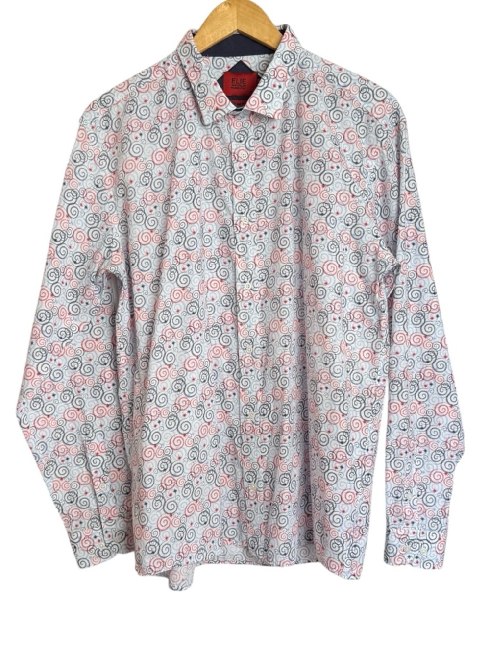 Elie Balleh Long Sleeve Dress Shirt Size XL Neck 17 Slim Fit Swirl Print Italy - Picture 3 of 14